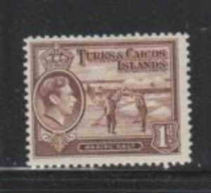 TURKS & CAICOS ISLANDS #80 1938 1p KING GEORGE VI & RAKING MINT VF LH O.G