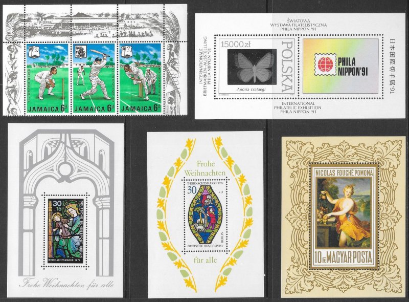 WORLDWIDE (227) Souvenir-Mini Sheets Strips Blocks All Mint Never Hinged!