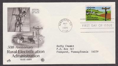 2144 Rural Electrification ArtCraft FDC with neatly typewritten address