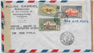 Pointe-A-Pitre, Guadeloupe to New York, NY 1945 Airmail. French & US Cen (C5548)