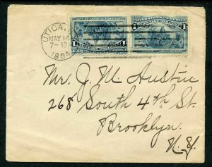 U.S. Scott 230 Pair Paying First Class Rate on 1894 Utica, NY Cover 