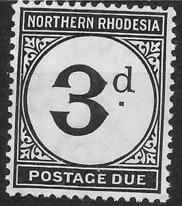 NORTHERN RHODESIA SGD3 1929 3d BLACK POSTAGE DUE MNH (r)