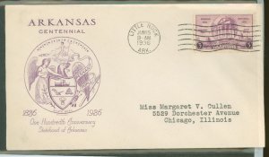 US 782 1936 3c Arkansas Centennial on an addressed (typed) FDC with a Grimsland Cachet