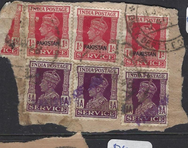 PAKISTAN (PP2302B) LOCAL HANDSTAMP  KGVI ON INDIA 1/2A+1A X3 EACH  ON PIECE  VFU