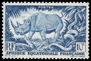 French Equatorial Africa #166  MNH - Black Rhinoceros and Python (1946)