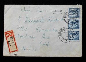 Czechoslovakia Registered Cover #297A Strip of 3 to USA 1946