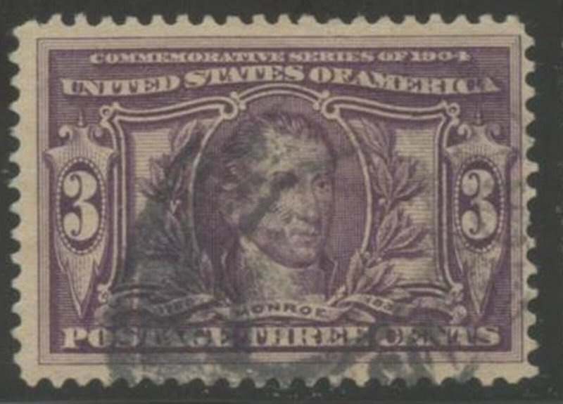 US Sc#325 1904 3c Louisiana Purchase Monroe F-VF Centering Used