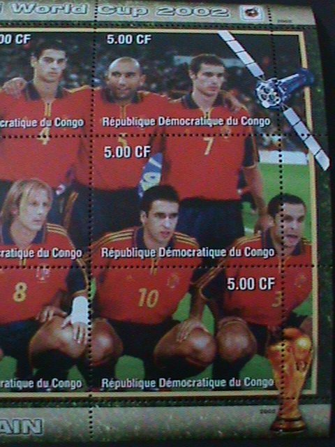 ​CONGO 2002- KOREA -JAPAN WORLD CUP SOCCER-SPAIN TEAM-MNH SHEET-VF-LAST ONE