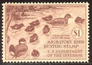 U.S. #RW8 Mint NH - 1941 $1.00 Ruddy Ducks