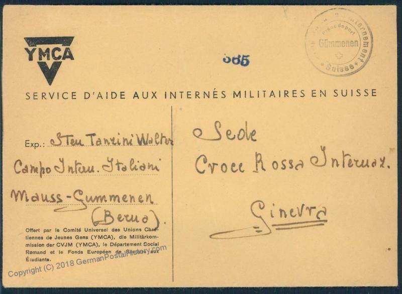 Switzerland WWII Internee Camp Guemmenen YMCA Prisoner Cover 53906