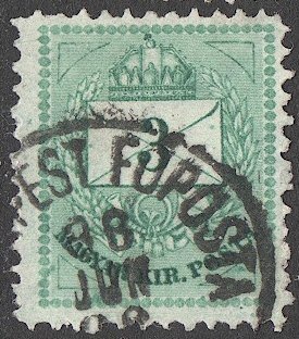 HUNGARY 1881 Sc 19, 3k, used  VF BUDAPEST FOPOSTA  postmark, p. 11-1/2