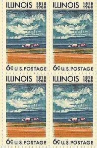 1968 Illinois Block of 4 6c Postage Stamps, Sc# 1339, MNH, OG