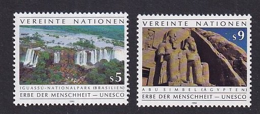 United Nations Vienna  #125-126  MNH 1992 world heritage Iguacu park  Abu Simbel