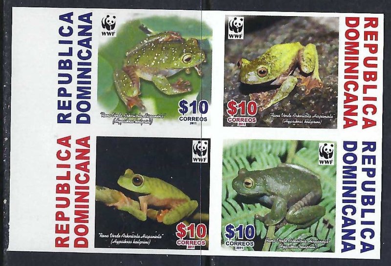 Dominican Republic 1510 MNH BLOCK OF 4 IMPERFORATED AMPHIBIANS WWF [D5]