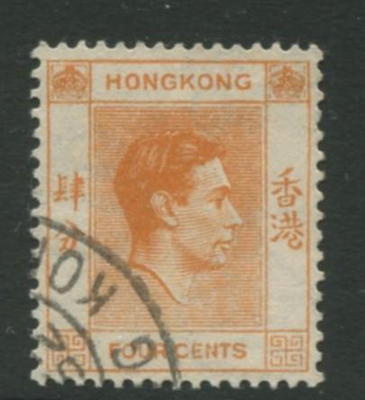 Hong Kong - Scott 156 - KGVI Definitive  -1938 - FU - Single 4c Stamp