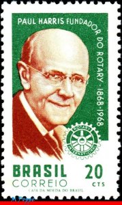 1079 BRAZIL 1968 PAUL PERCY HARRIS, FOUNDER OF ROTARY INTL, MI# 1169 C-593, MNH