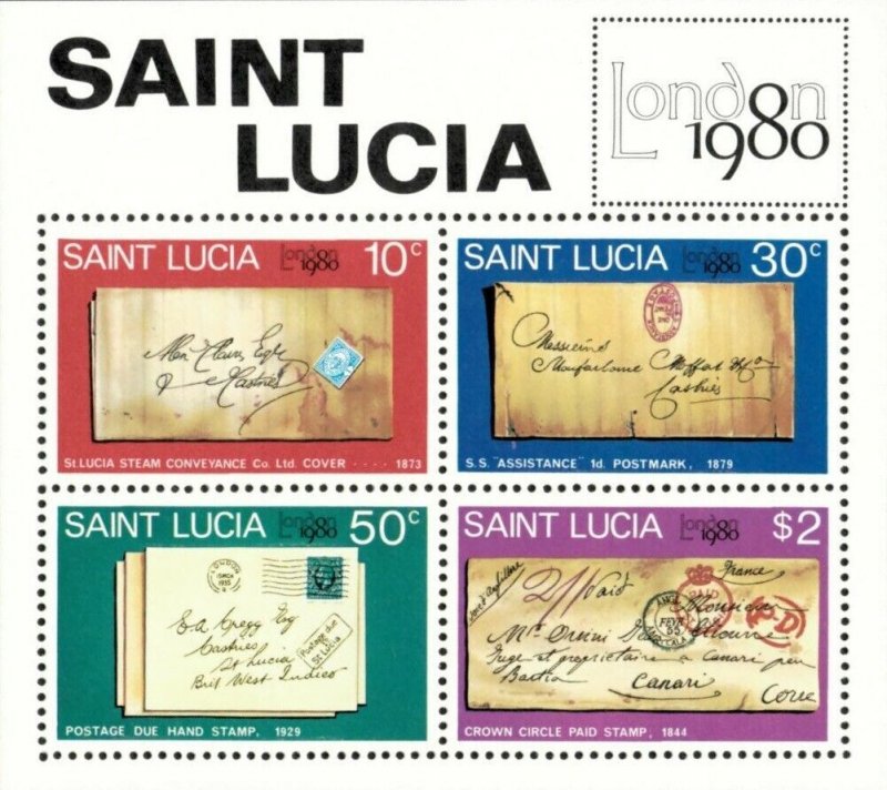 St. Lucia 1980 - London Exhibition, Classic Postmarks - Sheet of 4v - 490A - MNH