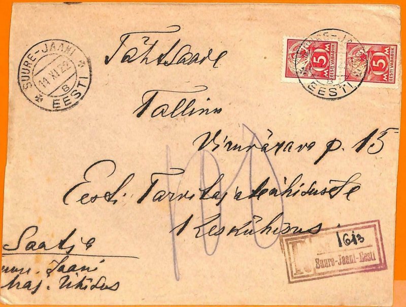 99134 - ESTONIA Estonia - POSTAL HISTORY - REGISTERED COVER from Suure-Jaani 1-