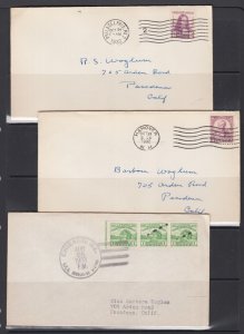 US Sc 724, 725, 728, FDCs. 1932 3c issues, 3 different, addressed, F-VF 