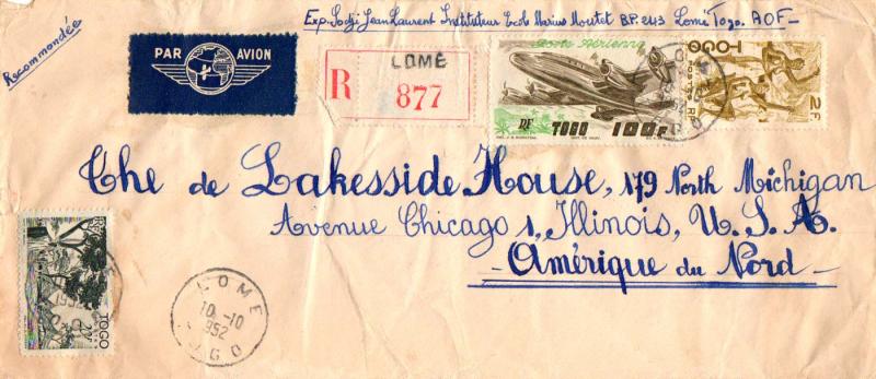 Togo 2F Cotton Spinners, 20F Houses of the Cabrais, and 100F Plane 1952 Lome,...