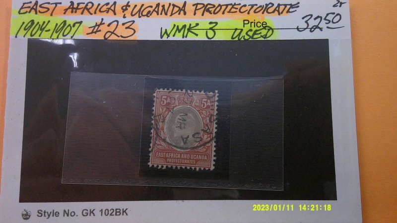 East Africa & Uganda Prot. 1904-07 Scott# 23 USED F-VF (C) WMK 3