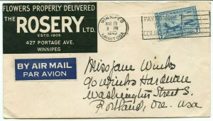 Flower advertising interesting air mail 1945 to USA,  cover Canada