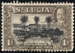 ST LUCIA 1936 Sc 96a 1d GV Used VF, Columbus Square Castries, Palm Trees