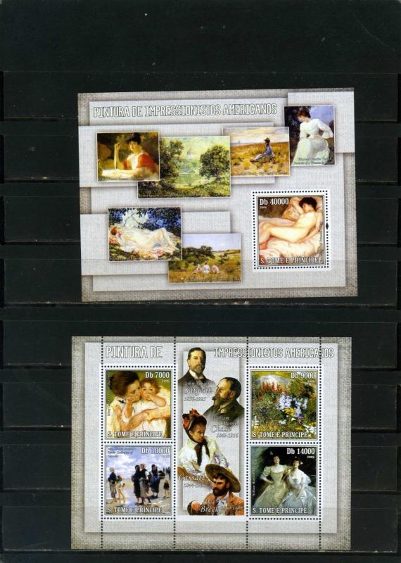 ST.THOMAS & PRINCE 2006 AMERICAN PAINTINGS SHEET OF 4 STAMPS & S/S MNH