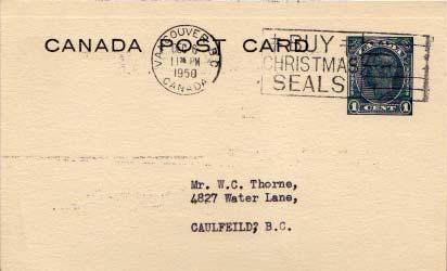 Canada, Canada British Columbia, Government Postal Card, Christmas