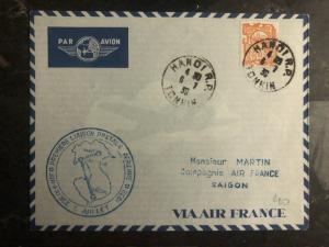 1939 Hanoi Laos Saigon Vietnam First Flight Cover via Air France FFC 150 Flown