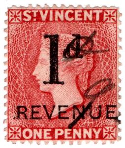 (I.B) St Vincent Revenue : Duty Stamp 1d on 1d OP (1890)