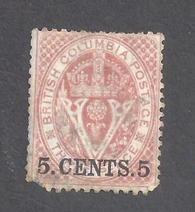 Canada BRITISH COLUMBIA # 9 USED 5c ON 3d OVERPRINT BS27854