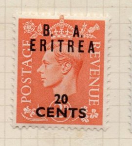 Eritrea 1948 GVI Issue Fine Mint Hinged 20c. Surcharged BMA Optd NW-198908