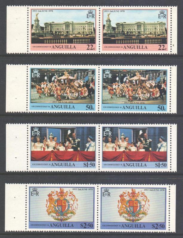 Anguilla Scott 315/318 - SG320/323, 1978 Coronation Anniversary Set Pairs MNH**