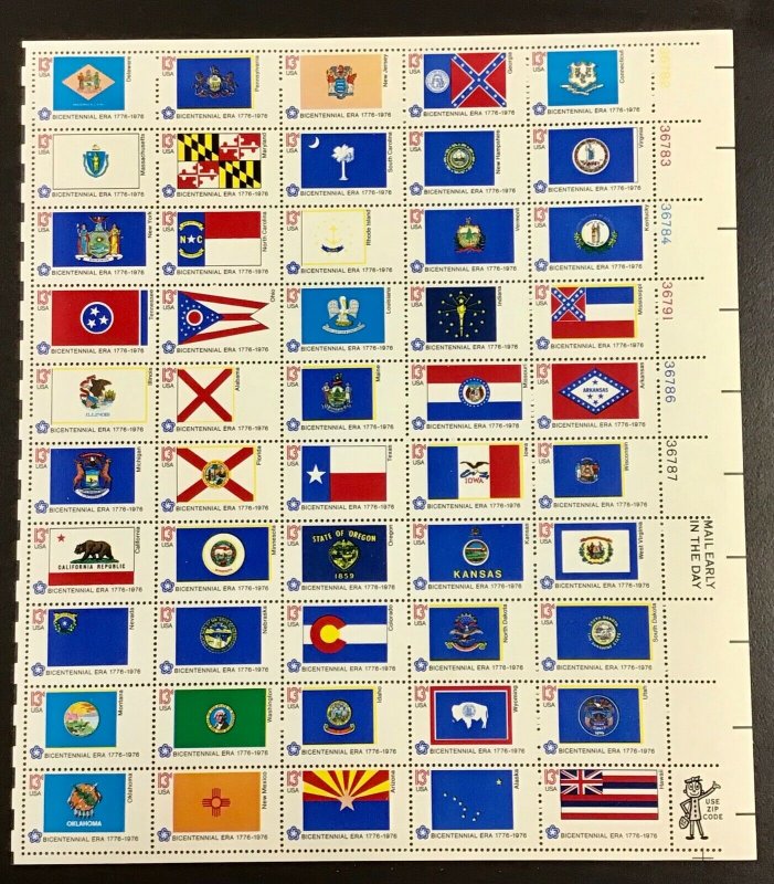 1633  sheet of  50 State  Flags  MNH 13 c  FV $6.50  1976 Bicentennial