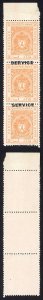 Bhopal SGO313c 1932 1/4a Orange Perf 13.5 Opt SERVICE at TOP (no gum) Strip (4)