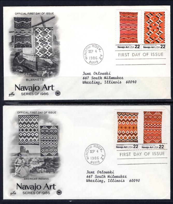 US 2235-2238 Navajo Art PCS Artcraft Variety Set of Two Typed FDC