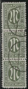 Germany AM Post Scott # 3N14, used, strip of 3