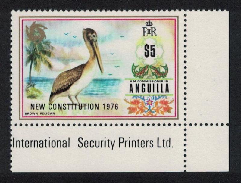 Anguilla Brown Pelican Bird 1v $5 Overprint 'Constitution' KEY VALUE Corner