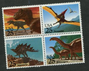 2422-25 25c Dinosaurs Block of 4  MNH VF