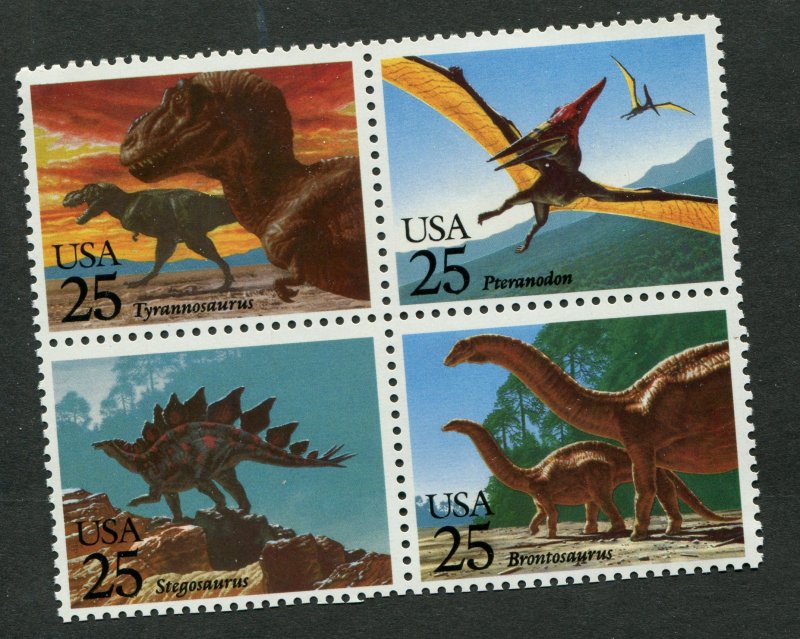 2422-25 25c Dinosaurs Block of 4  MNH VF