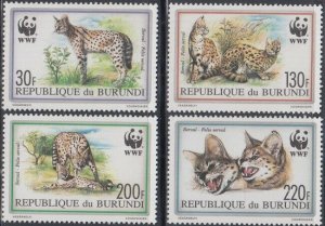 BURUNDI Sc# 681-4 CPL MNH SET of 4 DIFFERENT WILDCATS the WORLD WILDLIFE FUND