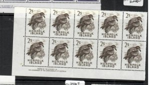 NORFOLK ISLANDS  2/-  BIRD    SG 32 IMPRINT BLOCK OF 10   MNH  PPP0529H