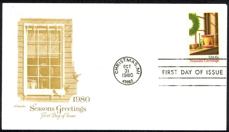 USA Sc# 1843 (Artmaster) FDC (b) (Christmas, MI) 1980 10.31 Christmas