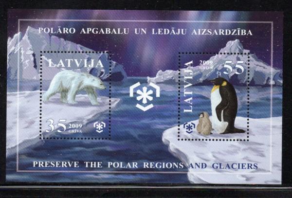 Latvia Sc 731 2009 Polar Bear Penquin stamp sheet mint NH