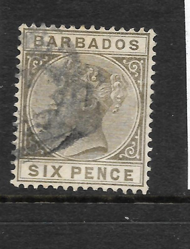 BARBADOS 1882 6d OLIVE/BLACK QV FU  SG 100