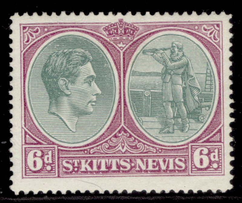 ST KITTS-NEVIS GVI SG74b, 6d green & deep claret, M MINT. Cat £55.