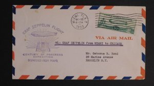 1933 Miami FL Graf Zeppelin LZ 127 #C18 century Progress Cover Brooklyn NY USA