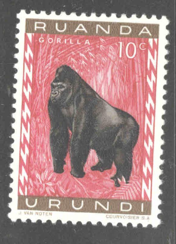 Ruanda-Urundi Scott 137 MH*  Gorilla wildlife stamp