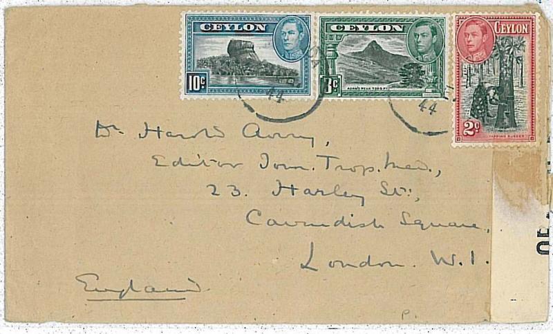 22510  - CEYLON  - POSTAL HISTORY - CENSORED  COVER to LONDON 1944